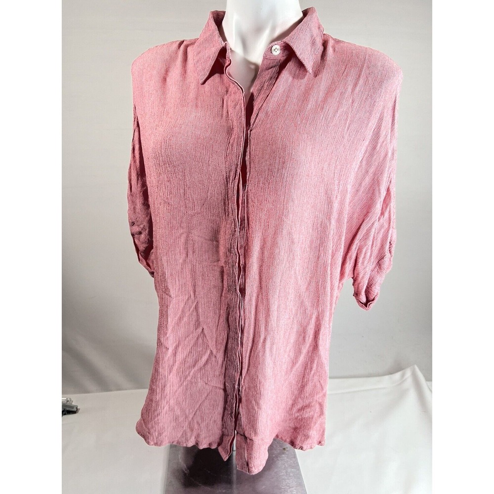 Chicos Shirt Womens 4 Striped Button‎ Up Split Back Casual Career Blouse